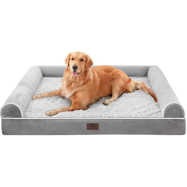 WESTERN HOME Dog Bed Large Dog Beds Orthopedic Dogs Beds Extra Large Pet Sofa Bed Couch for Dods Cats Washable Waterproof Cover, Egg Foam Grey, 106 x 76 x 19 cm