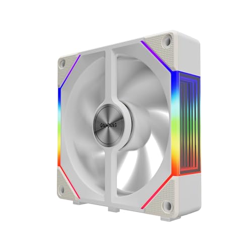 GAMDIAS 120mm ARGB PC Case Fans, Computer Case Fan, Cabless Daisy Chain Connection, Dual Infinity Mirror Lighting, Swappable Fan Blade for Reverse Airflow, Performance 30mm Thick, With Control Box