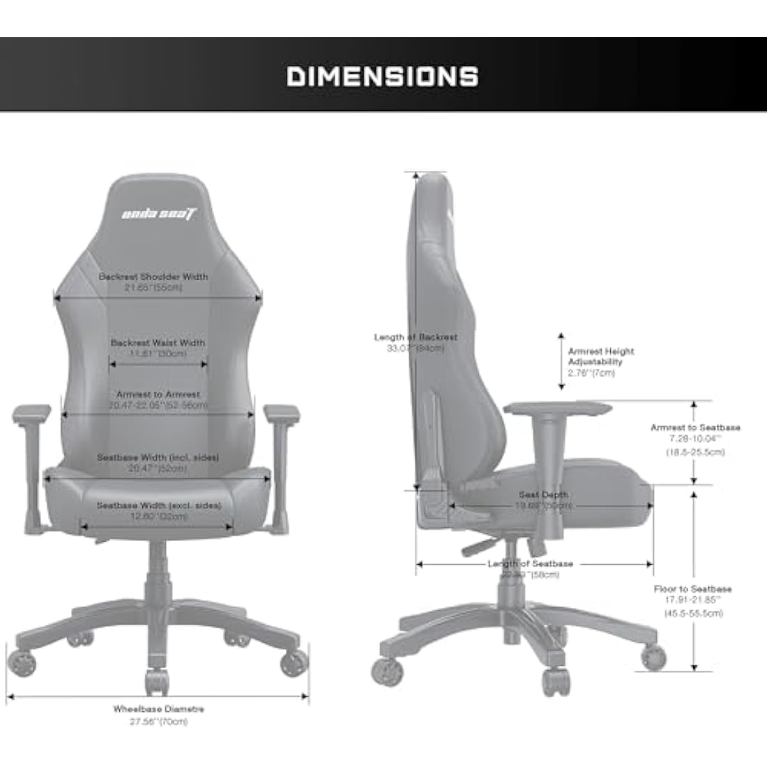 Anda Seat Luna Large Gaming Chair for Adults - Ergonomic Reclining Video Game Chairs, PVC Leather Computer Home Office Chair, Heavy Duty Neck & Back Lumbar Support - Black Folding Recliner Seat