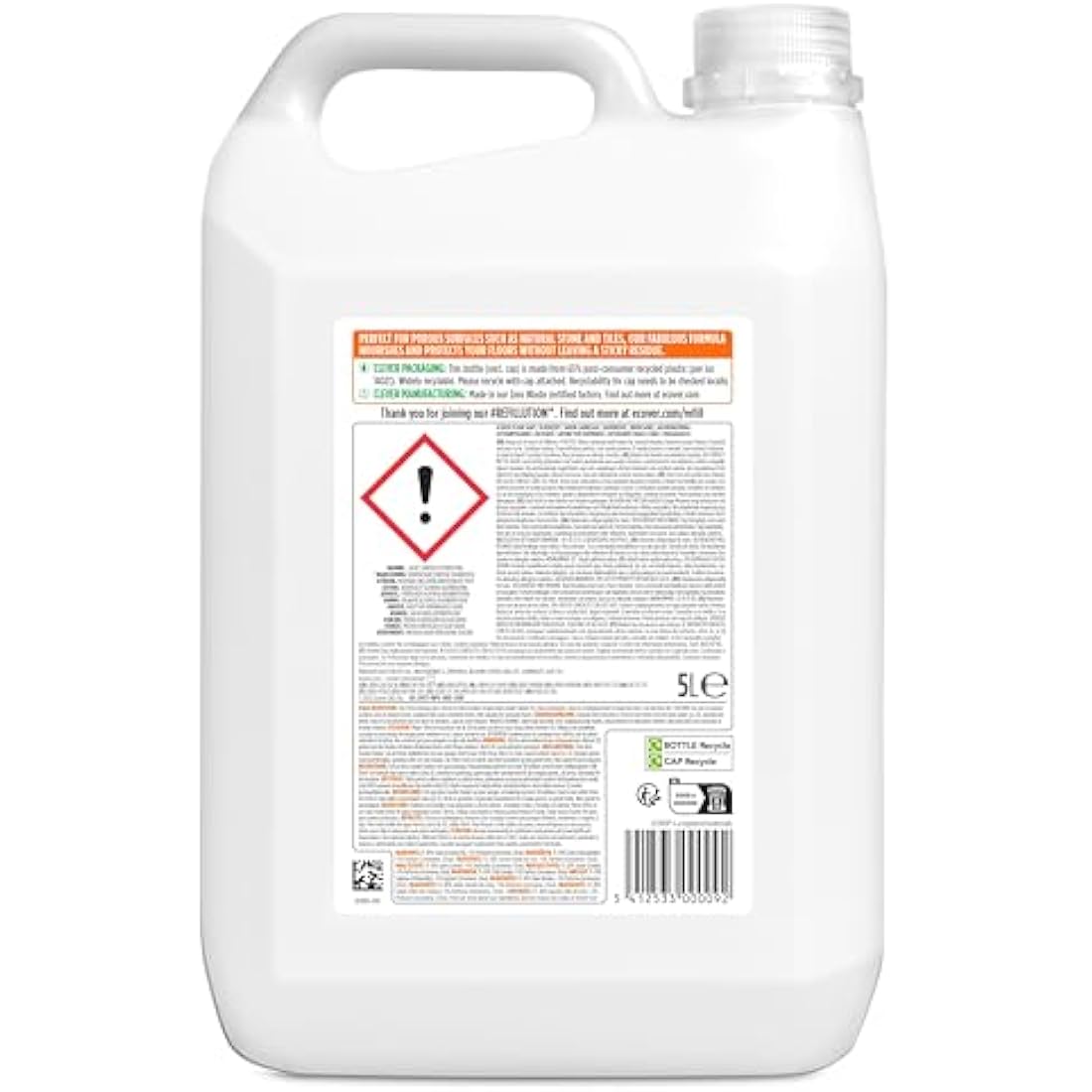 Ecover Floor Soap Refill, Multi-Surface Floor Soap For A Bright Finish, Orange and Lemon Scent, Pack of 1, 1 x 5L