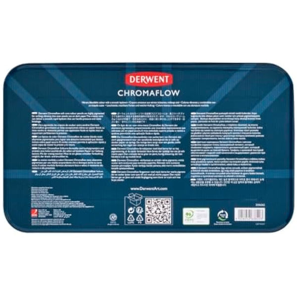 Derwent Chromaflow Pencils, Set of 100 in Tin, 3.5mm Round Core, Premium Core Strength, Blendable with Smooth Texture, Ideal for Drawing, Colouring & Layering, Professional Quality, 2306262