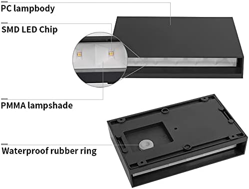 DAWALIGHT Up Down Outside Lights 12W 3000K Warm White LED Outdoor Wall Lights Mains Powered IP65 Waterproof Rectangle Modern Wall Lamp for Patio Garden Living Room Porch, Plastic, Dark Grey