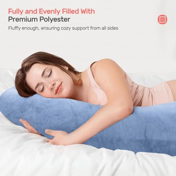 Nuliie Pregnancy Pillow for Sleeping, U Shaped Full Body Pillow Pregnancy Pillows, Maternity Pillow Support for Back, Hips, Legs for Pregnant Women, With Washable Velvet Cover (Blue)