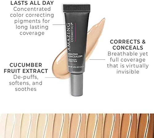 AmazingCosmetics AMAZINGCONCEALER, full coverage long wear concealer makeup for undereye dark circles, acne, blemishes and mature skin, color correcting shades, natural finish