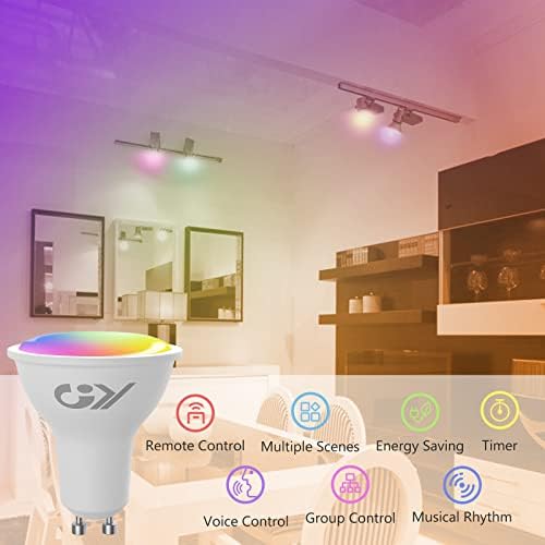 GY GU10 Smart Bulb,RGBCW Dimmable Colour Changing Alexa Light Bulbs,Compatible with Alexa&Google Home WiFi Light Bulbs(2.4GHz WiFi Only) 7W 500LM, 6 Packs