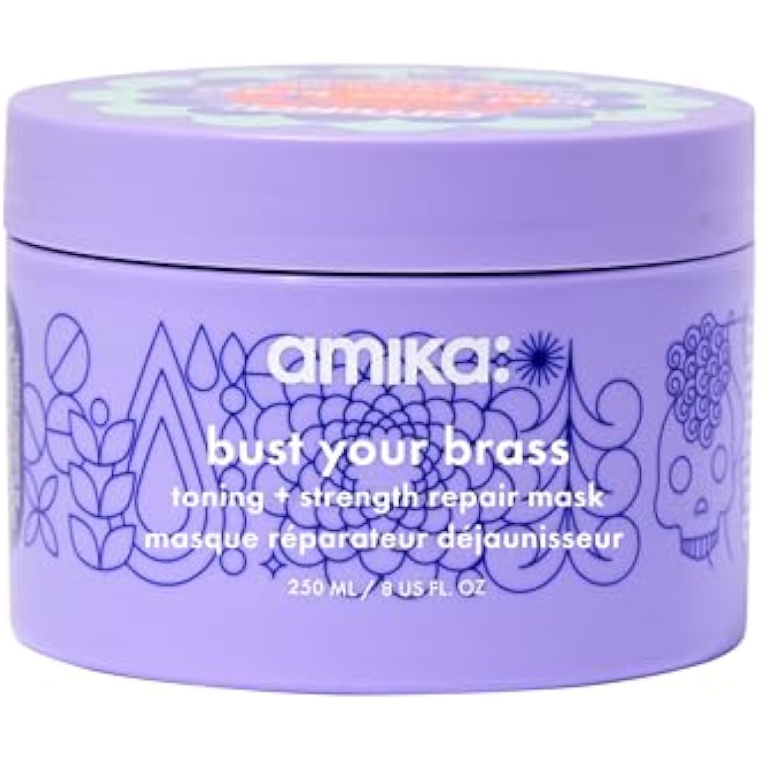 amika bust your brass toning + strength repair hair mask - strengthening + hydrating toner for blonde hair - ultra-violet pigments help brighten strands - helps reduce breakage (250 ml)
