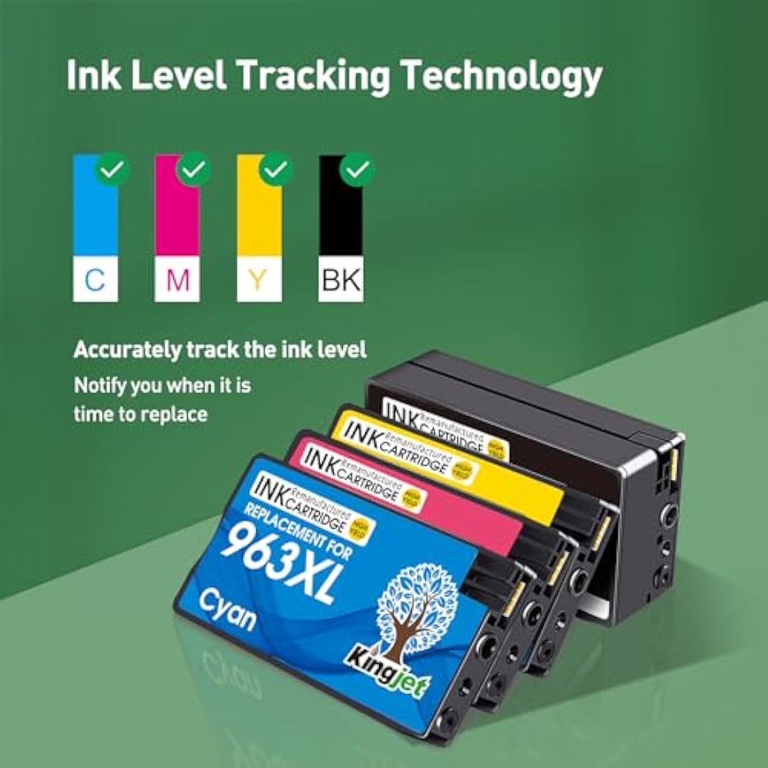 KINGJET 963XL Ink Cartridges Multipack Remanufactured for HP 963 963XL Ink Cartridges for HP Officejet Pro 9010 9012 9013 9014 9015 9016 9018 9019 9020 9022 9025 (Black Cyan Magenta Yellow)