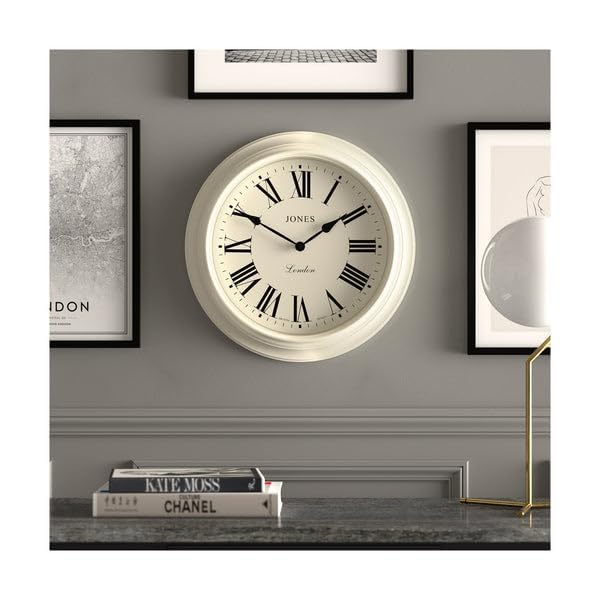 Jones Clocks Supper Club wall clock | Large classic round clock | 40cm | Pale cream | Roman numerals |Traditional design ideal for kitchen or living