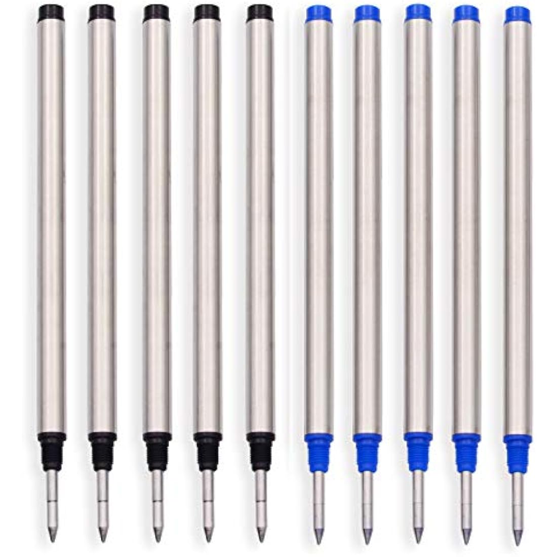 5 Pack Blue + 5 Pack Black - Compatible Mont Roller Pen Refills-Black and Blue Color - Fit Brand Name Capped Rollerball Pens, (Bulk Packed) (Medium Tip)