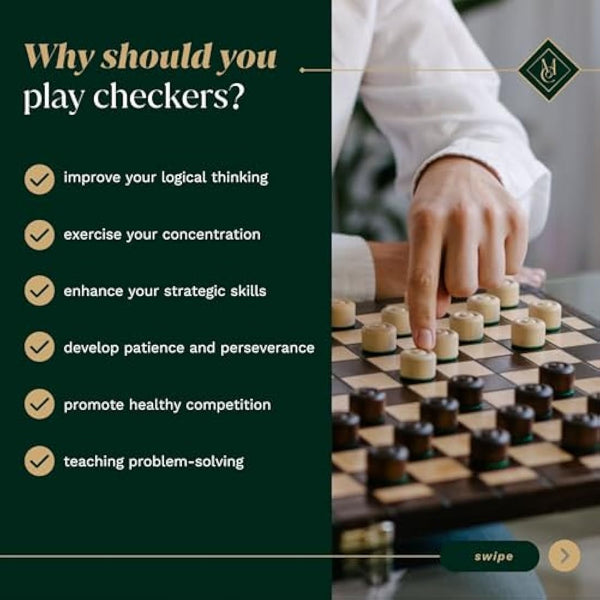 Wooden Checkers 100 Squares XXL CHECKERS | Master Of Chess | Folding Chess Board 39x39 cm | Handcrafted Travel Draughts Set - Draughts Board Game for Kids and for Adults