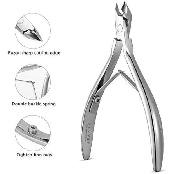 FERYES Cuticle Clipper Professional Manicure and Pedicure Cuticle Remover Tools, Medical Grade Stainless Steel, 5mm Jaw- 1 Piece (Silver)
