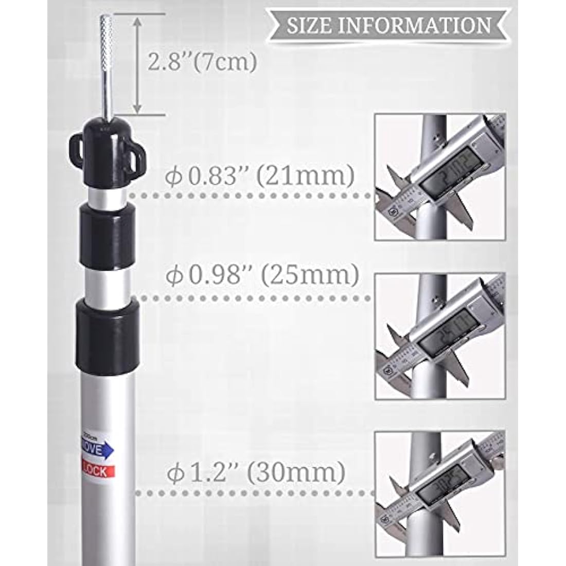 HIKEMAN Tent Poles Camping Poles for Tarp Awning Canopy Porch Sun Sails Tarpaulin Headroom Aluminium Adjustable Telescoping 90-230cm