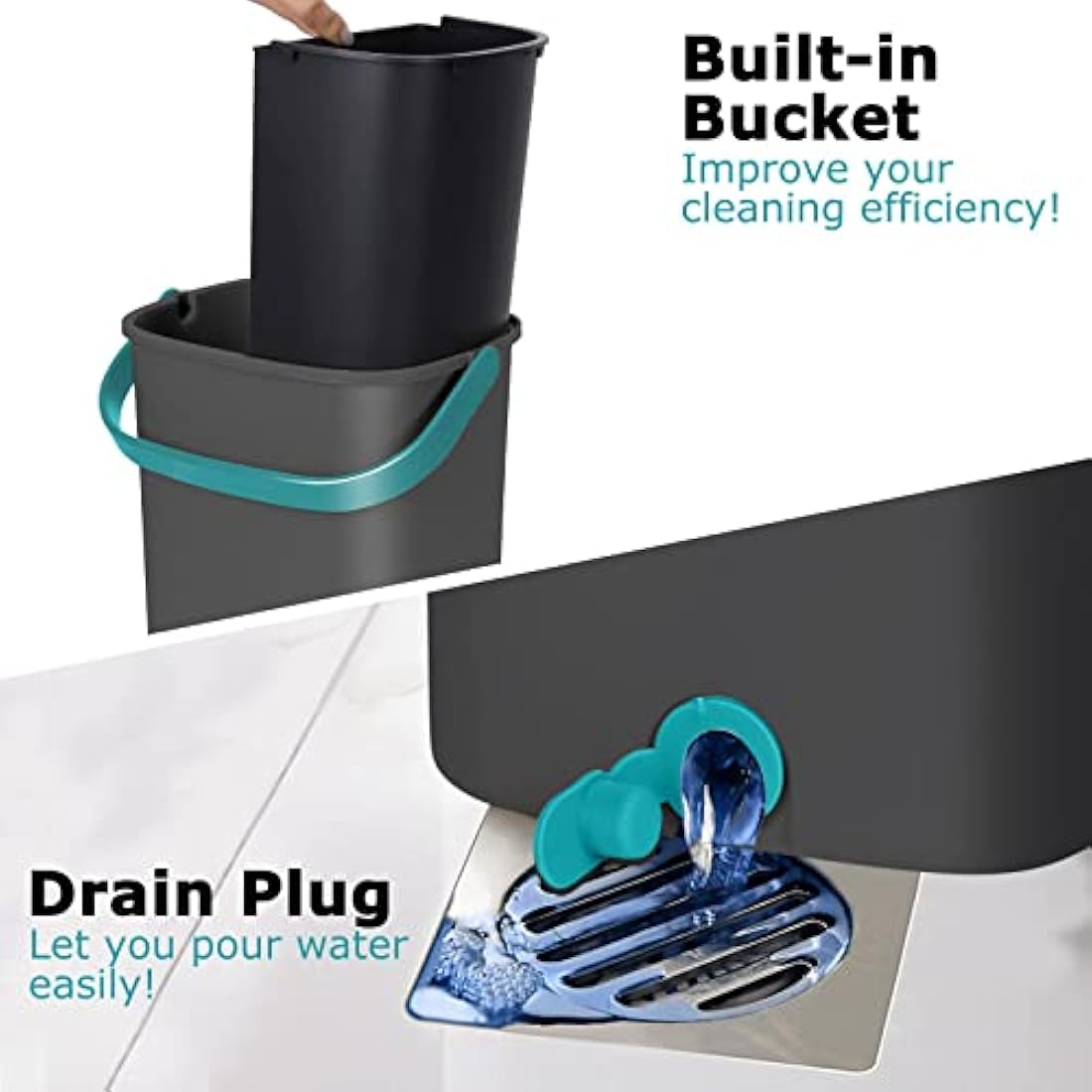 Masthome Mop and Bucket, Microfibre Mops and Buckets Sets with 140CM Stainless Steel Handle & 6pcs Washable Pads, Wet & Dry Cleaning Buckets for Cleaning Laminate Tile Hardwood Floors