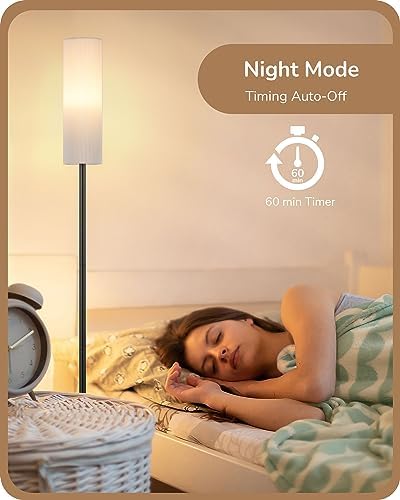 EDISHINE Floor Lamp, Standing Lamp with Wrinkled Linen Lampshade, Floor Lamps for Living Room, Bedroom, 165cm, E27 Socket(9W LED Dimmable Bulb Included), Magnetic Remote Control, Black