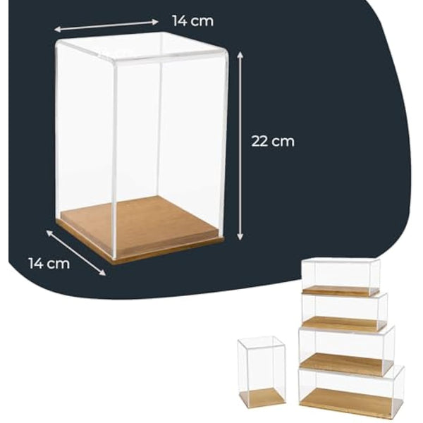 HMF 46881 Acrylic Display Case with Wooden Base for Figures 14 x 14 x 22 cm Transparent