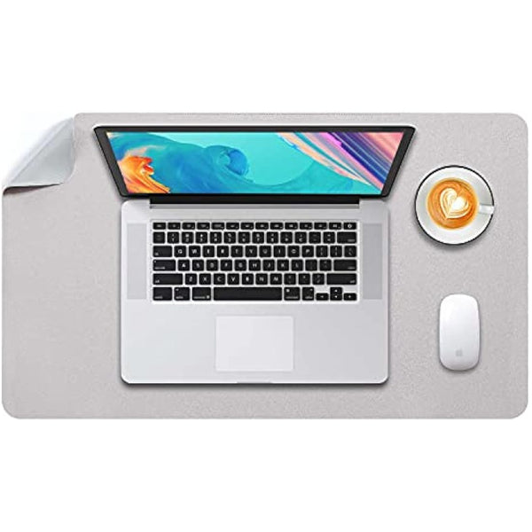 Desk Pad Large, Desk Mat, Extended Mouse Mat, Mouse Pad L, Desk Blotter, DOBAOJIA Laptop Pad Writing Pad for Office/Home, Dual-Side Use PU Leather Waterproof 23.6" X 13.8"(Light Gray/Silver)