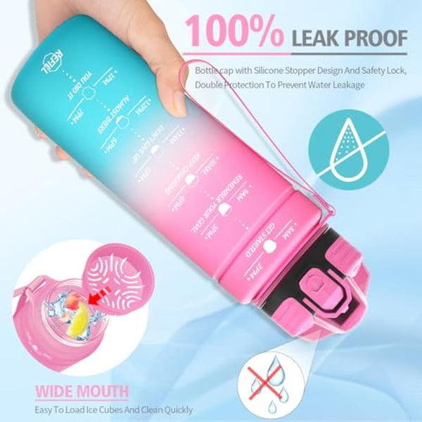 Niggeey Motivational Water Bottle with Time Marker, Sports Water Bottles 1.5l, 1l, 700ml, 500ml Kids Water Bottles, Leak Proof BPA Free Tritan Drink Bottle for School, Gym and Sport, Cycling