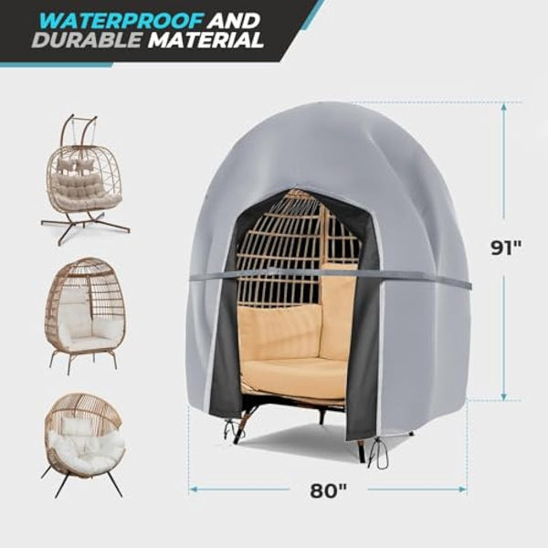 Double Egg Chair Cover Waterproof Heavy Duty Outdoor Hanging Chair Covers 420D Oxford Fabric Swing Chair Cover with Drawstrings Cocoon Egg Chair Protector Grey 230x200cm
