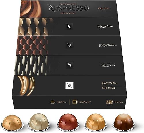 Nespresso Vertuo Barista Creations Assortment of 50 Capsules - 10x Vanilla Custard Pie, 10x Caramel Cookie, 10x Hazelino Muffin, 10x Bianco Leggero, 10x Bianco Forte
