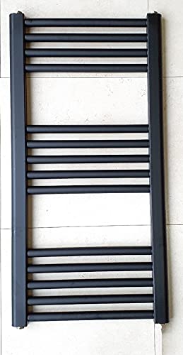 Greened House Milano Black Heated Towel Rail 400mm W x 800mm H Straight Central Heating Towel Radiator