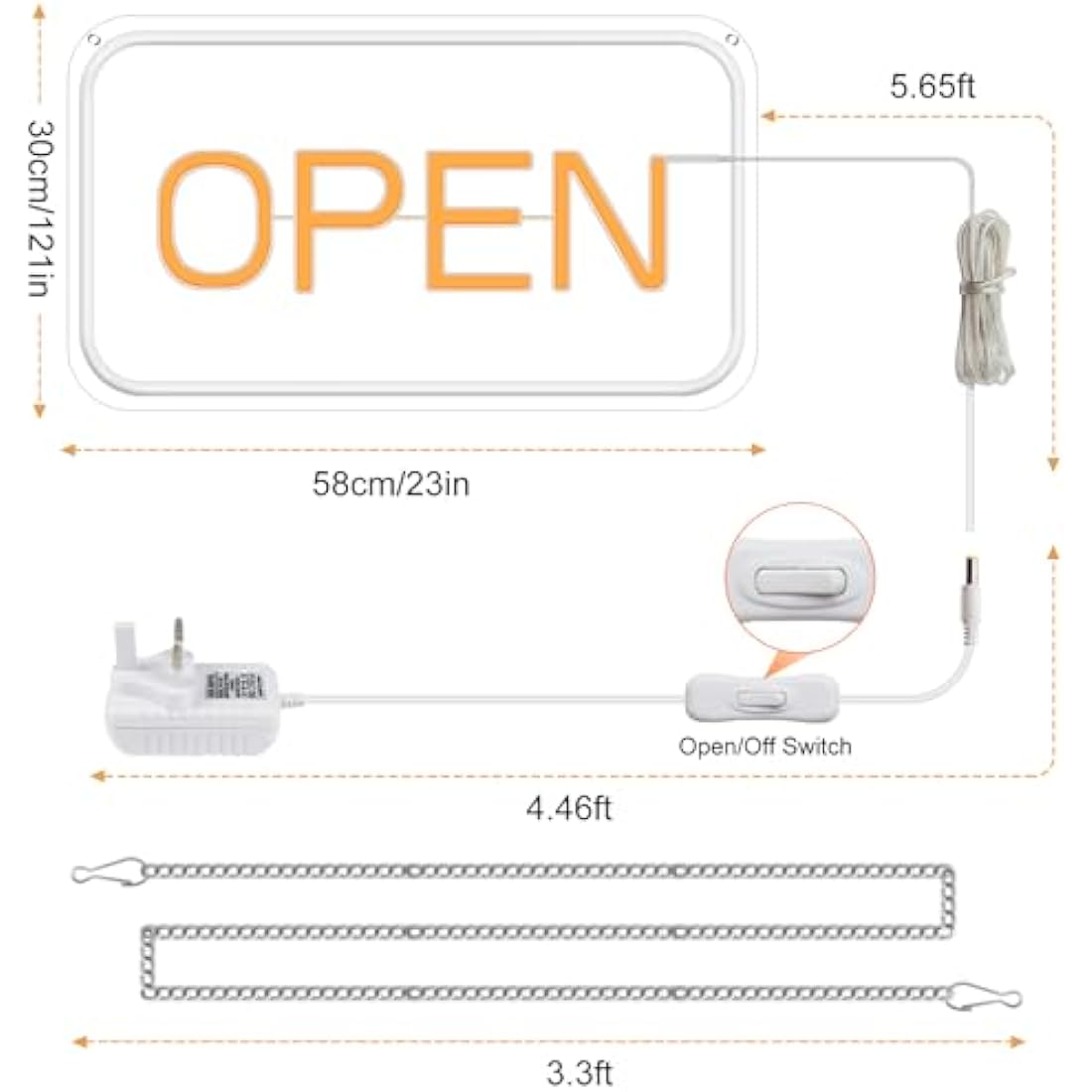 22.8"x 11.8" LED Neon Open Sign for Business, Ultra Bright Lighted Sign Open with ON/OFF Switch, Electric Light up Sign for Stores, Restaurants Offices Retail Shops Window Storefronts (Horizontal)