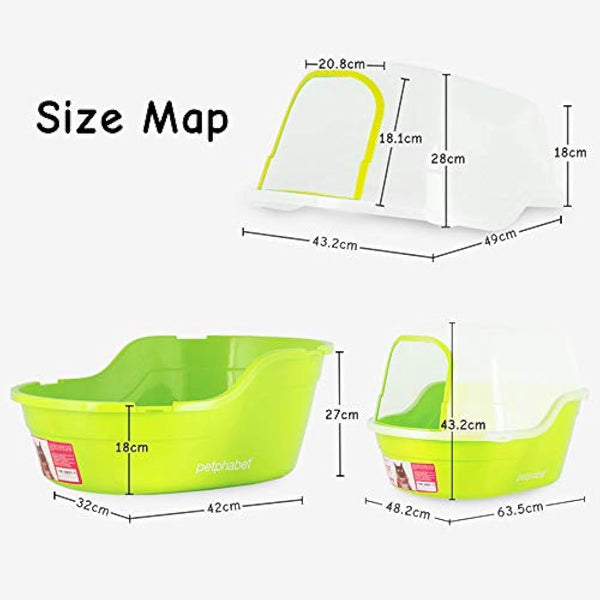 petphabet litter tray large Cat Litter Tray/cat litter box Toilet box XXL, 63x48x43cm, Jumbo Hooded Cat Litter Tray with lid Extral Large Litter tray enclosed Pet litterbox (Green)