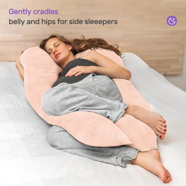 Nuliie Pregnancy Pillow for Sleeping, U Shaped Full Body Pillow Pregnancy Pillows, Maternity Pillow Support for Back, Hips, Legs for Pregnant Women, With Washable Velvet Cover (Pink)