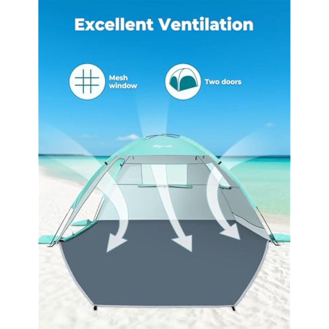 Glymnis Beach Tent Large for 2-3 Person, Portable UV Protection Beach Sun Shelter Lightweight Sun Shade Tent for Beach, Garden, Fishing, Picnic