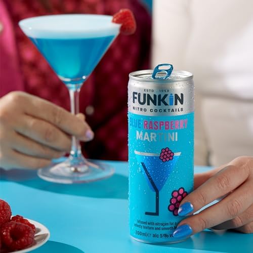 Funkin Nitro Can Blue Raspberry Martini Pre-Mixed Cocktail Cans 200 ml (Case of 12) - Premium Ready to Drink Cocktails - Bar Quality Drinks At Home - Nitro Infused