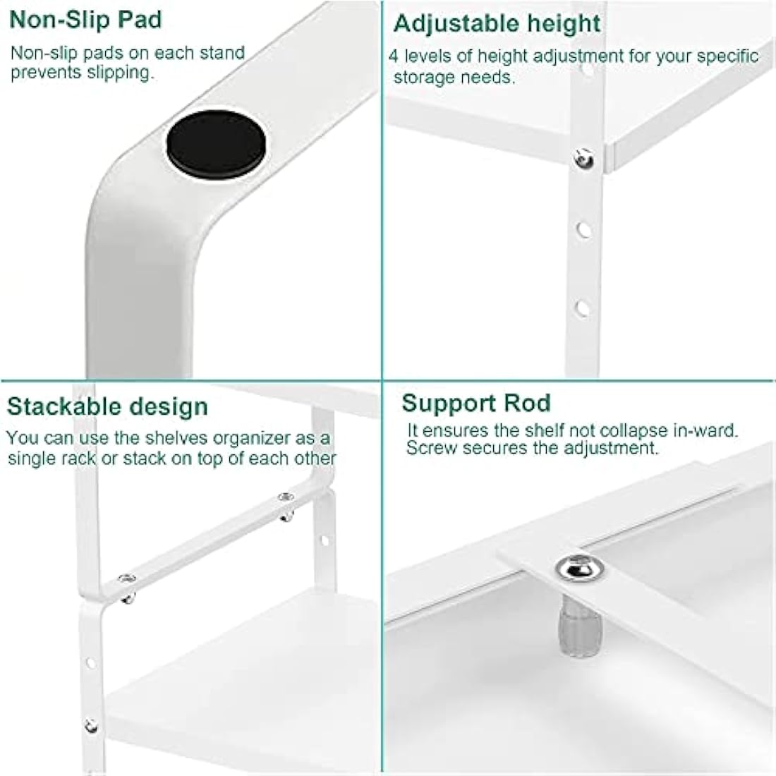iPEGTOP 2 Pack Expandable Cabinet Storage Shelf Organizer Rack, Heavy Duty Steel Metal Spice Rack Adjustable Height Home Office Pantry Shelf Space for Counter Kitchen Organization, White, Medium