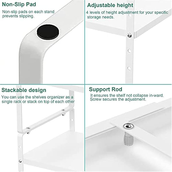 iPEGTOP 2 Pack Expandable Cabinet Storage Shelf Organizer Rack, Heavy Duty Steel Metal Spice Rack Adjustable Height Home Office Pantry Shelf Space for Counter Kitchen Organization, White, Medium