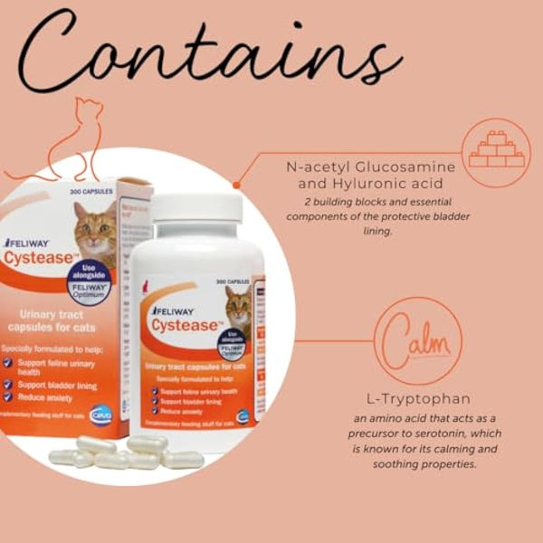 Feliway Cystease 30 Capsule Pack, 30 Feliway Cystease Capsules For Cats Urinary Tract Infection Treatment, Cat Supplements To Help Stress Related Bladder Issues And Reduce Cat Anxiety In Your Pet