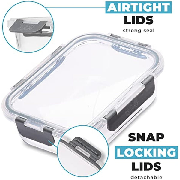 Igluu Meal Prep Glass Containers with Airtight Lids 10 Pack Rectangle 2 Sizes 1050ml and 370ml BPA-Free Meal Prep Containers Reusable – Borosilicate Glass, Oven Safe