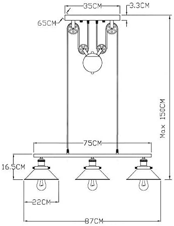 Industrial Vintage Pendant Light, Retro Pulley Suspended Rise and Fall Hangging Light E27 Antique Adjustable Black Metal Water Pipe Chandelier, Lamp for Kitchen Island Bar Hallway Dining Room