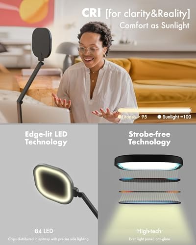 LitONES LED Desk Lamp with Swing Arm for Home Office, 1200LM Dimmable Desk Light for Study, Reading, Adjustable Table Lamp Task Light for Home Working, Desktop Lighting for Video Calls Streaming