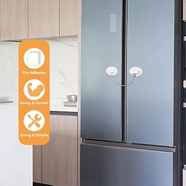 2 Pcs Round Refrigerator Door Locks, Fridge Lock with 4 Keys Stainless Steel Zinc Alloy Strong Adhesive Lock Protect Baby Safety Used on Refrigerators Freezers Cabinets Dryers Washers(White)