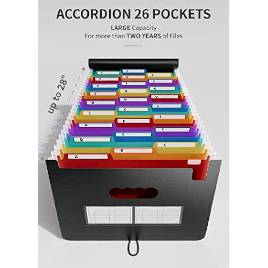 ABC life Expanding File Folder 26 Pockets/Plastic Accordion File Organiser A4 Size/Portable Expandable Filling Box/Accordian Document Coupon Bill Receipt Organiser, A-Z Alphabet Colored Tabs