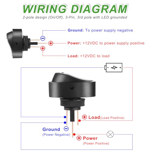 DAOKAI LED Lighted Rocker Switch 12V 30A SPST 3 Pin ON Off Toggle Switch Illuminated Red Lighted Oval Shaped Switch for Automotive Truck RV Boats - 5pcs