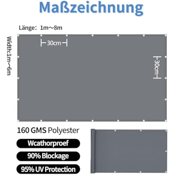 IMSGVIFO Awning Waterproof with Eyelets, UV Protection Sun Protection, Weather Protection, Weather Resistant, Parasol Awning for Patio Roof, Balcony, Conservatory, Swimming Pool, Dark Grey, 4 x 4 m