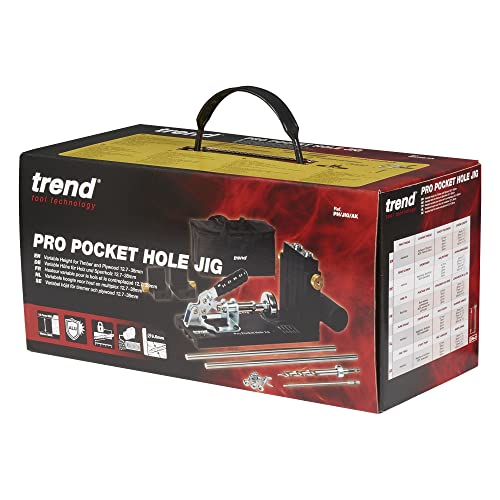 Trend Pocket Hole Jig Pro Kit with Pocket Hole Jig, Support Rods & End Stops, Face Clamp, HSS Drill Bit & Depth Collar, Square Drive Bits, 100 Screws & Storage Case, PH/JIG/AK , 12.7-38mm
