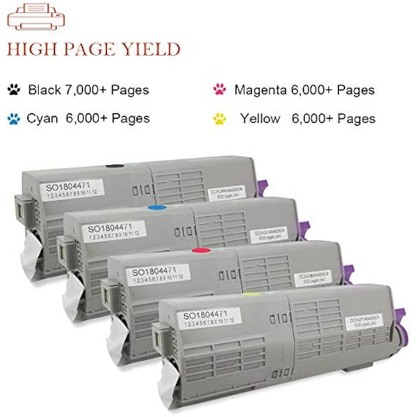 4 Color Compatible Toner Cartridge for Oki C532 C532dn C542 C542dn MC563 MC563dn MC573 MC573dn Printer High Capacity 7000 & 6000 Pages 46490608 46490607 46490606 46490605 ( BK/C/Y/M