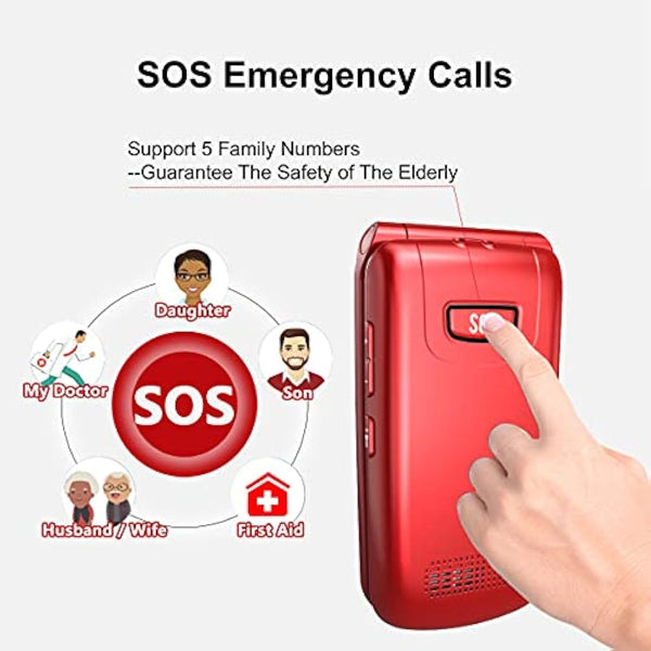 uleway Big Button Mobile Phone for Elderly, Pay As You Go Flip Cell Phone, Unlocked Senior Mobile Phone with SOS Emergency Button, Charging Dock, 1000mAh Battery (Red)