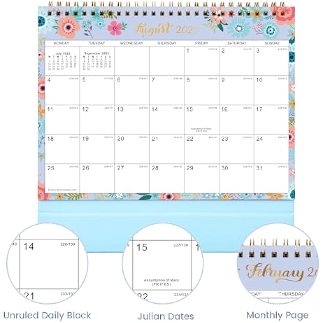 2025-2026 Desk Calendar - Standing Flip 2025-2026 Desktop Calendar with Thick Paper, July 2025 - December 2026, 25.5 x 20.5 x 8 cm, Twin-Wire Binding, Large Unruled Blocks