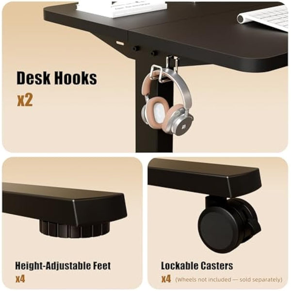 ERGOMAKER Electric Height Adjustable Standing Desk 80x60cm (31.5"x23.6"), Sit Stand Desk with Splicing Top for Home Office (Black Frame + Black Desktop)