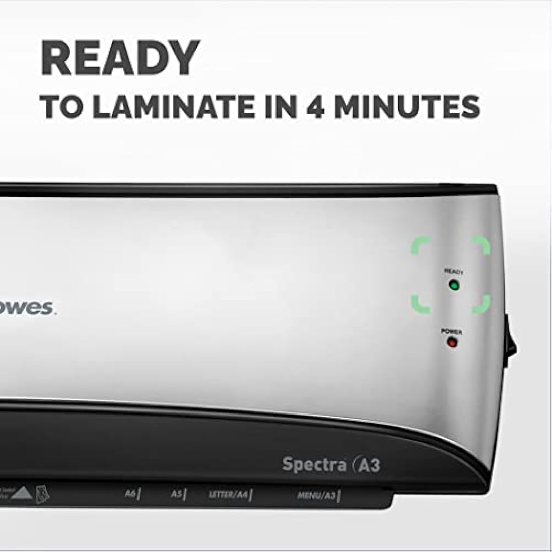 Fellowes Spectra A3 Laminator Machine for Home Office Use - Fast 4 Minute Warm Up Time with Auto Shut Off & Sleep Mode Feature – 80-125 Micron, 10 A4 Laminating Pouch Starter Pack Included, Black/Grey