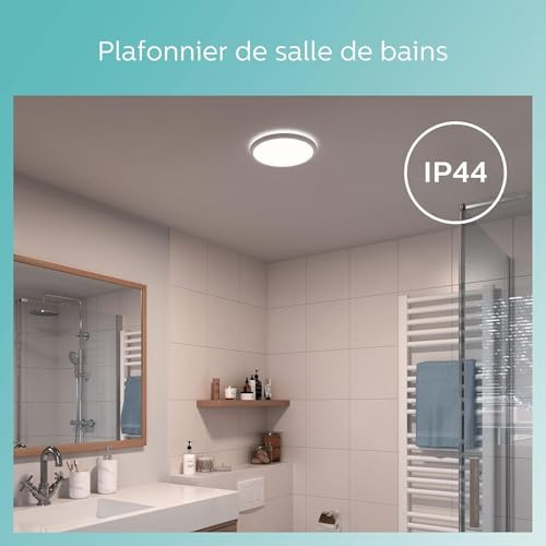 Philips LED Doris Bathroom Ceiling Light 4000K 17W IP44 [Cool White - White] for Indoor Lighting, Bathroom and Kitchen