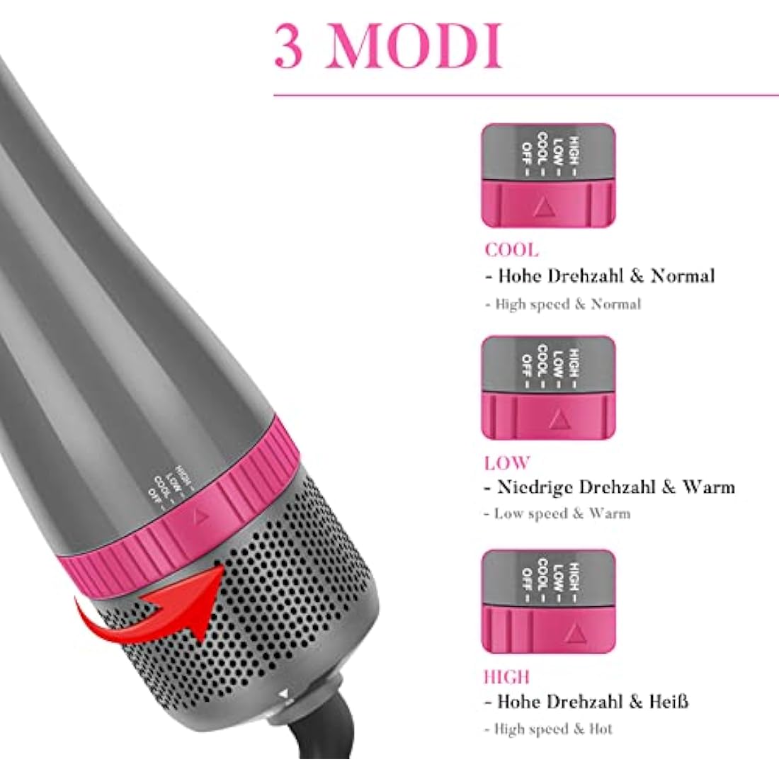 4 in 1 Hair Dryer Brush Set, Multi Air Styler with 4 Attachments as Hairdryer, Hot Air Brush, Hair Diffuser, Hot Brush for Hair Styling, Ionic Care Frizz-Free, Gray