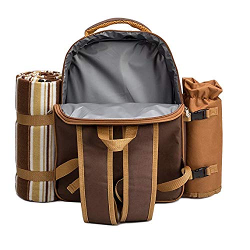 apollo walker 2 Person Picnic Backpack Picnic Bag Hamper Cooler Bag with Tableware Set & Blanket (BROWN)