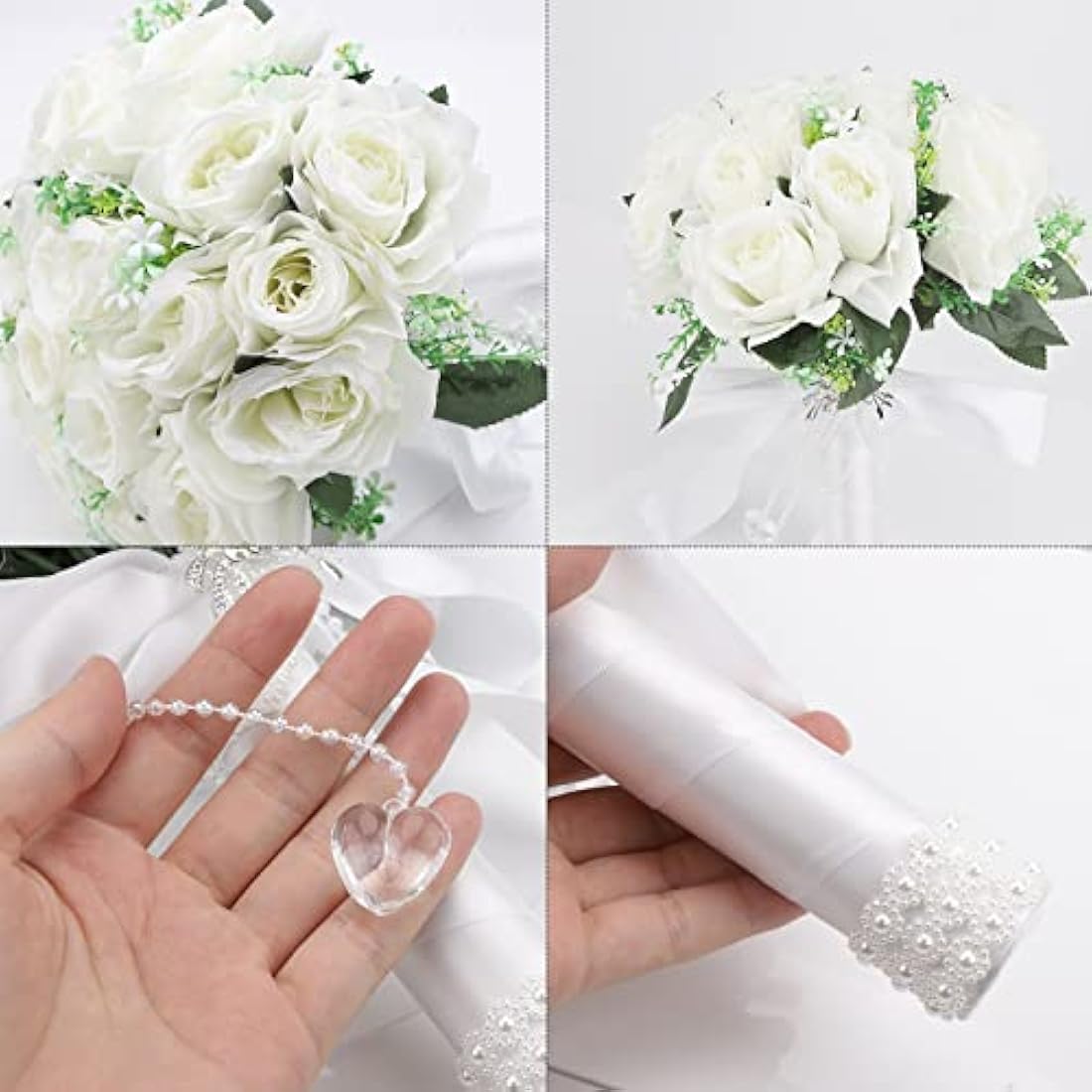 Gukasxi Bridal Bouquet Artificial Rose and Wrist Flower - Wedding Bouquet for Bride and Bridesmaid, Romantic Artificial Flowers for Valentine's Day, Confession Party, Church