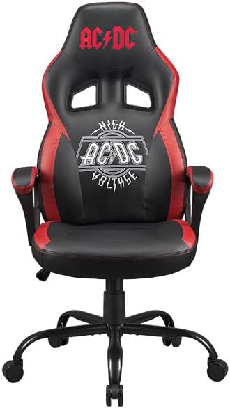 Subsonic AC/DC Gaming chair or office chair, AC DC pop gaming chair for teenager or adult, comfortable rocking seat, integrated headrest and armrests, ergonomic, adjustable backrest Black